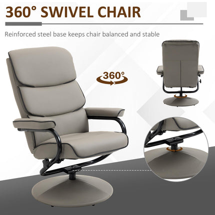 Recliner Chair and Ottoman Set with 360° Swivel, High Back, Footrest - Grey