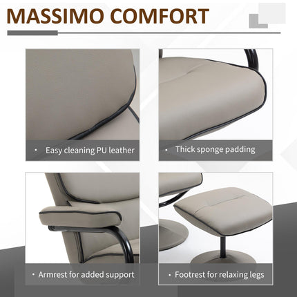 Recliner Chair and Ottoman Set with 360° Swivel, High Back, Footrest - Grey