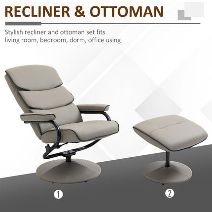 Recliner Chair and Ottoman Set with 360° Swivel, High Back, Footrest - Grey