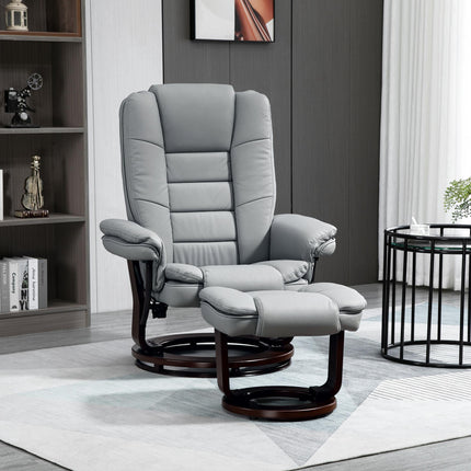 Manual Recliner Armchair and Footrest Set with Swivel Wood Base PU Leather - Grey
