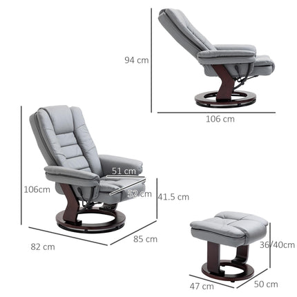 Manual Recliner Armchair and Footrest Set with Swivel Wood Base PU Leather - Grey