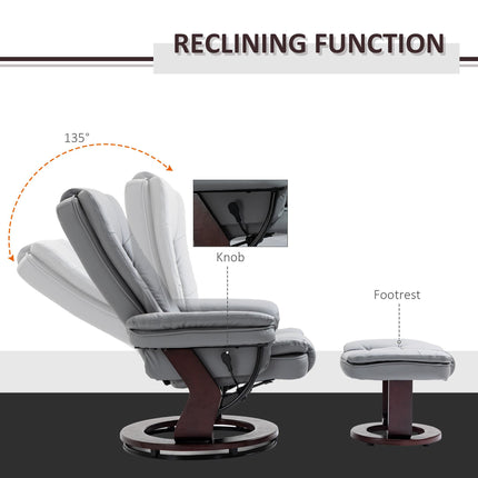 Manual Recliner Armchair and Footrest Set with Swivel Wood Base PU Leather - Grey