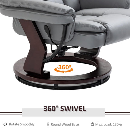 Manual Recliner Armchair and Footrest Set with Swivel Wood Base PU Leather - Grey