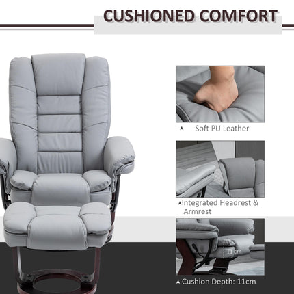 Manual Recliner Armchair and Footrest Set with Swivel Wood Base PU Leather - Grey