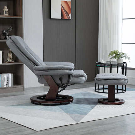 Manual Recliner Armchair and Footrest Set with Swivel Wood Base PU Leather - Grey