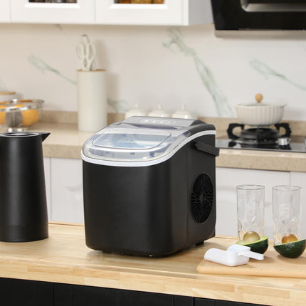 Countertop Ice Maker Machine 12kg/24h, 9 Cubes in 6-12 Mins with Scoop & Basket - Black
