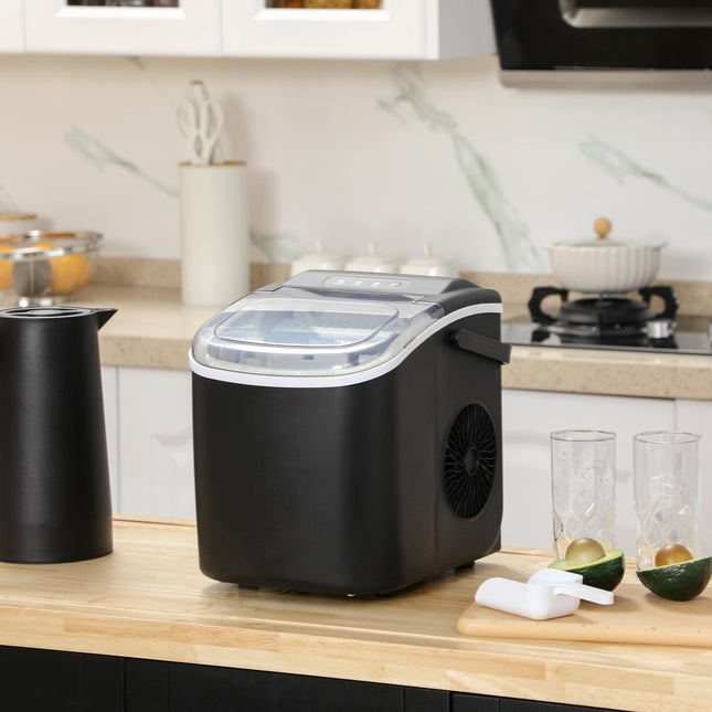 Countertop Ice Maker Machine 12kg/24h, 9 Cubes in 6-12 Mins with Scoop & Basket - Black