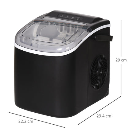 Countertop Ice Maker Machine 12kg/24h, 9 Cubes in 6-12 Mins with Scoop & Basket - Black