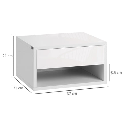 Set of 2 Wall Mounted Nightstands with Drawer and Shelf - High Gloss White