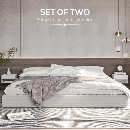 Set of 2 Wall Mounted Nightstands with Drawer and Shelf - High Gloss White