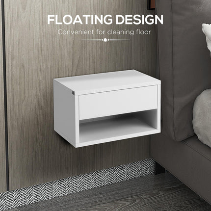 Set of 2 Wall Mounted Nightstands with Drawer and Shelf - High Gloss White