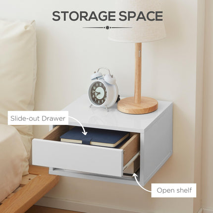 Set of 2 Wall Mounted Nightstands with Drawer and Shelf - High Gloss White