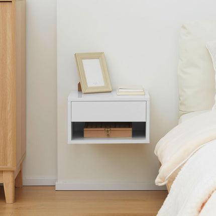 Set of 2 Wall Mounted Nightstands with Drawer and Shelf - High Gloss White