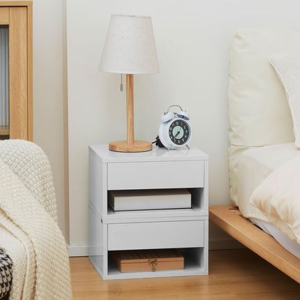 Set of 2 Wall Mounted Nightstands with Drawer and Shelf - High Gloss White