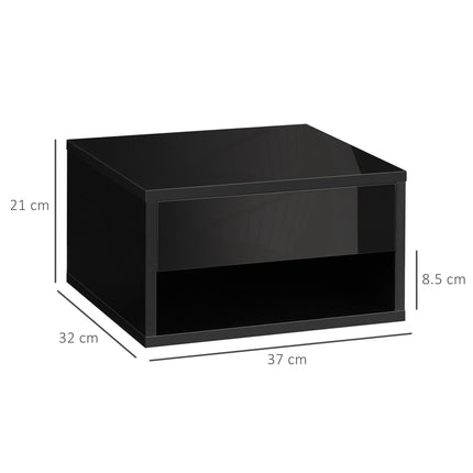 Set of 2 Floating Bedside Tables with Drawer and Shelf - High Gloss Black