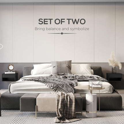 Set of 2 Floating Bedside Tables with Drawer and Shelf - High Gloss Black