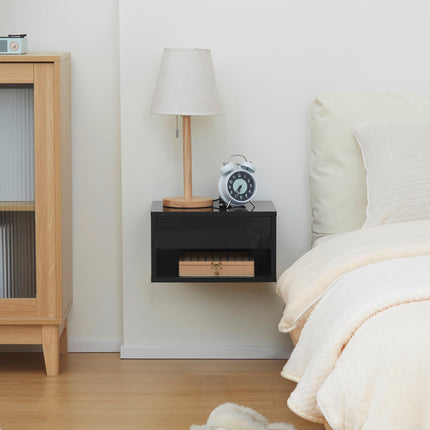 Set of 2 Floating Bedside Tables with Drawer and Shelf - High Gloss Black