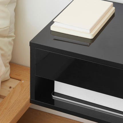 Set of 2 Floating Bedside Tables with Drawer and Shelf - High Gloss Black