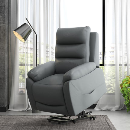 Power Lift Recliner Chair with 8-Point Massage and Recline Function - Grey Faux Leather