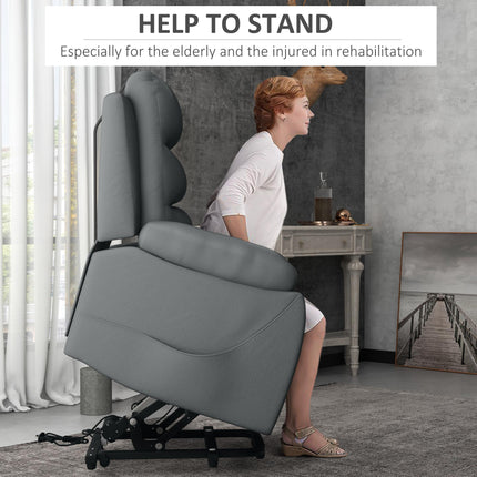 Power Lift Recliner Chair with 8-Point Massage and Recline Function - Grey Faux Leather