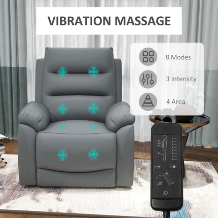 Power Lift Recliner Chair with 8-Point Massage and Recline Function - Grey Faux Leather