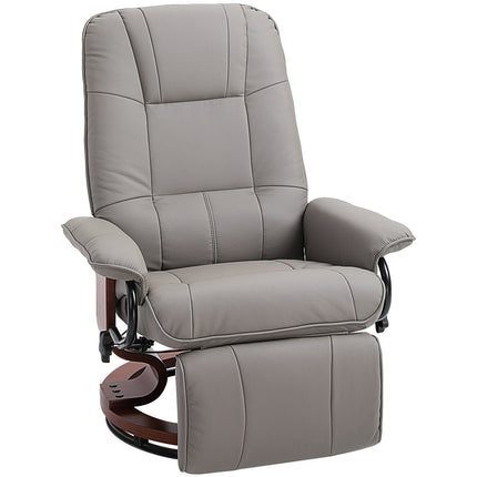 Manual Recliner Armchair Sofa with Faux Leather Upholstered Wooden Base - Grey