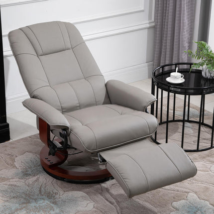 Manual Recliner Armchair Sofa with Faux Leather Upholstered Wooden Base - Grey