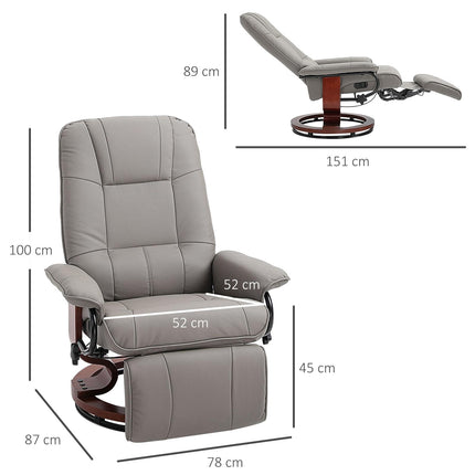 Manual Recliner Armchair Sofa with Faux Leather Upholstered Wooden Base - Grey
