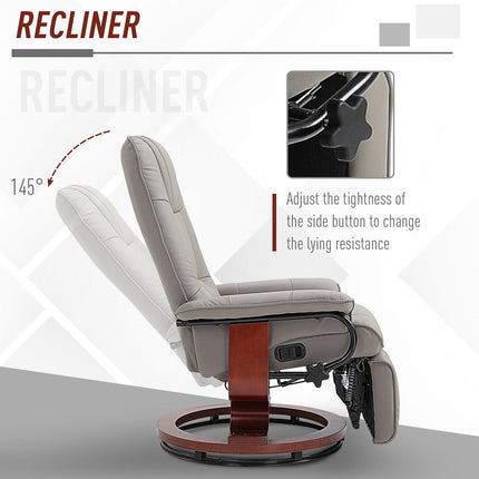 Manual Recliner Armchair Sofa with Faux Leather Upholstered Wooden Base - Grey