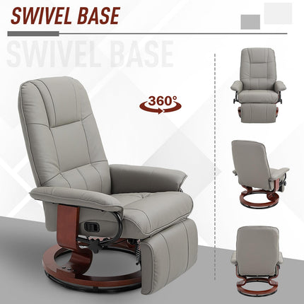 Manual Recliner Armchair Sofa with Faux Leather Upholstered Wooden Base - Grey