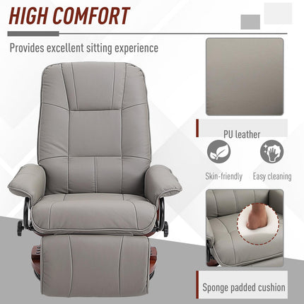 Manual Recliner Armchair Sofa with Faux Leather Upholstered Wooden Base - Grey