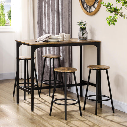 Industrial Five-Piece Bar Table Set with Four Stools - Brown/Black