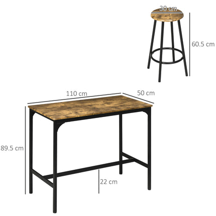 Industrial Five-Piece Bar Table Set with Four Stools - Brown/Black