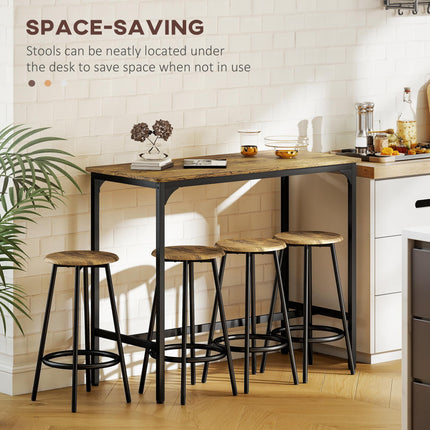 Industrial Five-Piece Bar Table Set with Four Stools - Brown/Black
