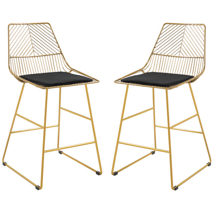 Modern Gold Bar Stools Set of 2 with Removable Cushions - Gold