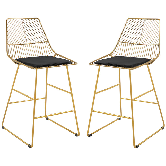 Modern Gold Bar Stools Set of 2 with Removable Cushions - Gold
