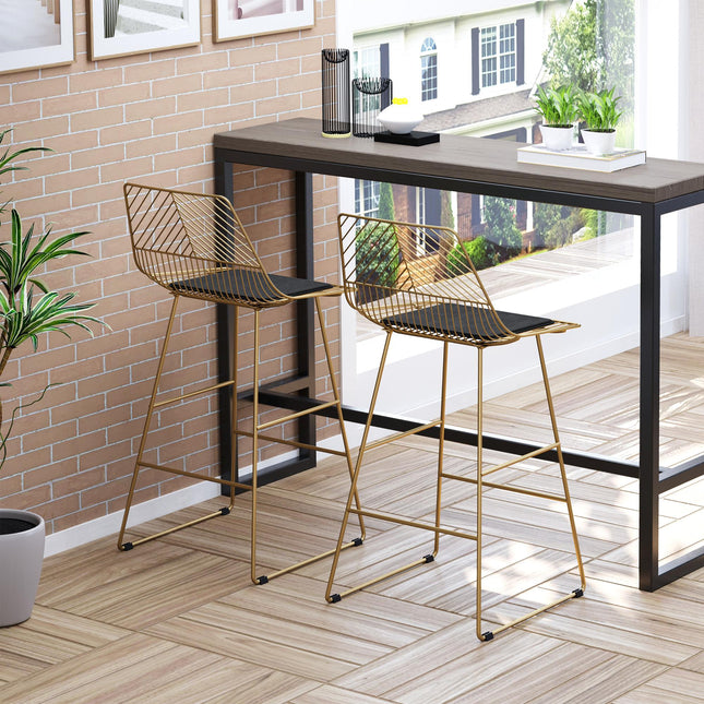 Modern Gold Bar Stools Set of 2 with Removable Cushions - Gold