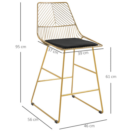 Modern Gold Bar Stools Set of 2 with Removable Cushions - Gold
