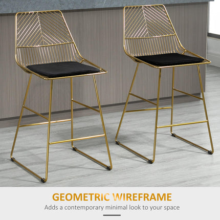 Modern Gold Bar Stools Set of 2 with Removable Cushions - Gold