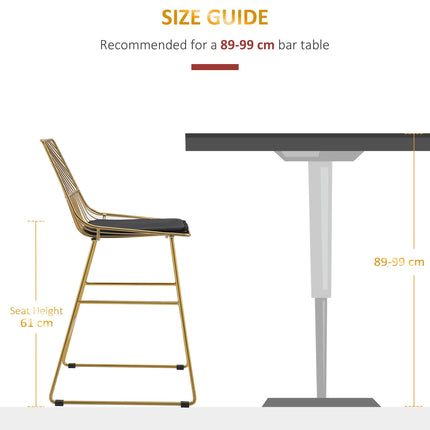 Modern Gold Bar Stools Set of 2 with Removable Cushions - Gold