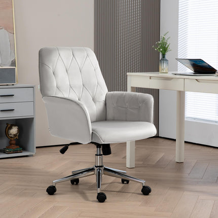 Linen Adjustable Height Swivel Computer Chair with Armrest - Light Grey