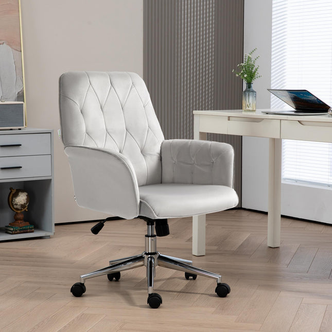 Linen Adjustable Height Swivel Computer Chair with Armrest - Light Grey