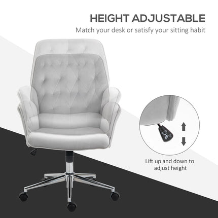 Linen Adjustable Height Swivel Computer Chair with Armrest - Light Grey