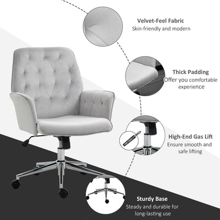 Linen Adjustable Height Swivel Computer Chair with Armrest - Light Grey