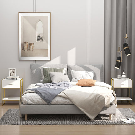 Set of 2 Modern Bedside Tables with Drawer and Shelf - White and Gold