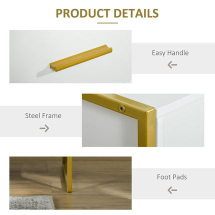 Set of 2 Modern Bedside Tables with Drawer and Shelf - White and Gold
