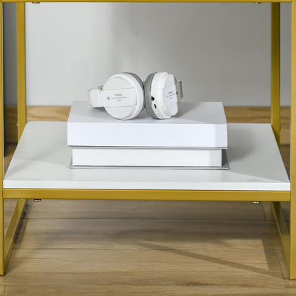 Set of 2 Modern Bedside Tables with Drawer and Shelf - White and Gold