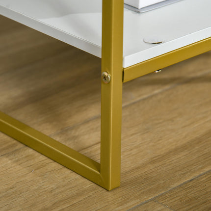 Set of 2 Modern Bedside Tables with Drawer and Shelf - White and Gold