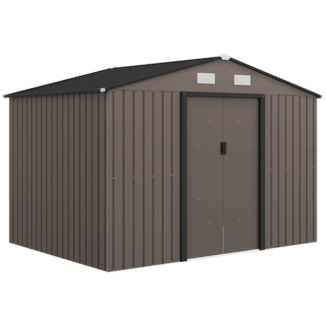 9ft x 6ft Metal Garden Storage Shed with Ventilation - Brown