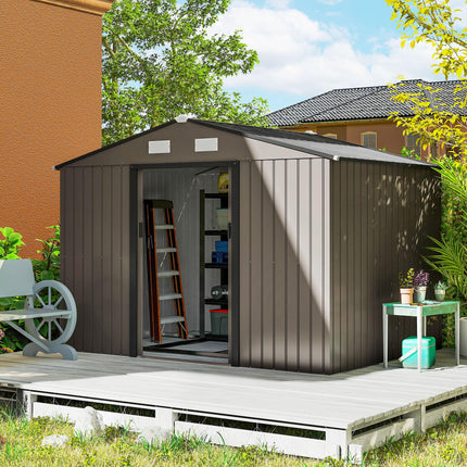 9ft x 6ft Metal Garden Storage Shed with Ventilation - Brown